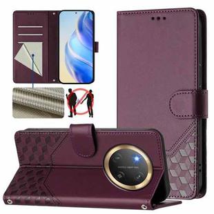 For Honor X9c 5G Honeycomb Embossing RFID Leather Phone Case(Violet)