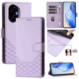 For Honor 300 5G Honeycomb Embossing RFID Leather Phone Case(Light Purple)