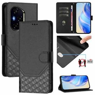 For Honor 300 Pro 5G / 300 Ultra 5G Honeycomb Embossing RFID Leather Phone Case(Black)