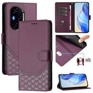 For Honor 300 Pro 5G / 300 Ultra 5G Honeycomb Embossing RFID Leather Phone Case(Violet)