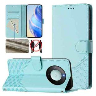 For Honor X9c Smart 5G Honeycomb Embossing RFID Leather Phone Case(Mint Green)