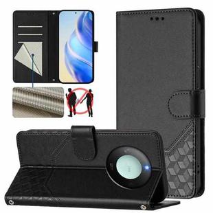 For Honor X9c Smart 5G Honeycomb Embossing RFID Leather Phone Case(Black)