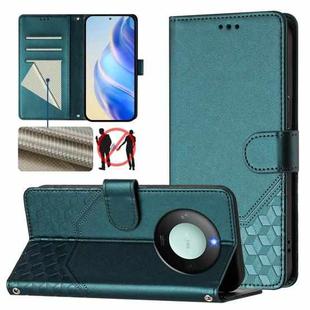 For Honor X9c Smart 5G Honeycomb Embossing RFID Leather Phone Case(Peacock Green)