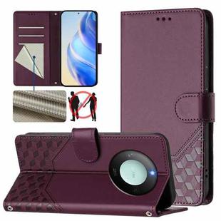 For Honor X9c Smart 5G Honeycomb Embossing RFID Leather Phone Case(Violet)