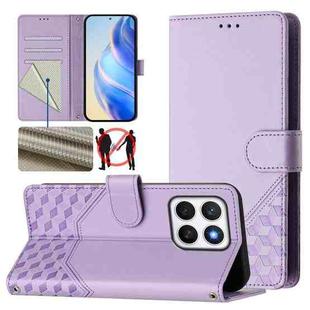 For Honor X8c 4G Honeycomb Embossing RFID Leather Phone Case(Light Purple)