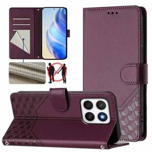 For Honor X8c 4G Honeycomb Embossing RFID Leather Phone Case(Violet)