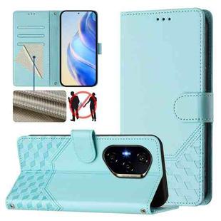 For Honor 400 Honeycomb Embossing RFID Leather Phone Case(Mint Green)