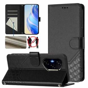 For Honor 400 Honeycomb Embossing RFID Leather Phone Case(Black)