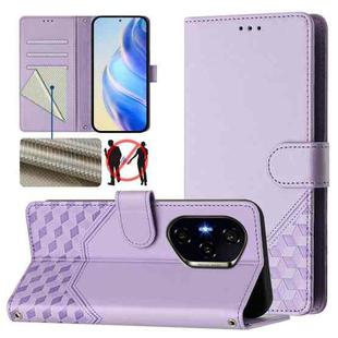 For Honor 400 Honeycomb Embossing RFID Leather Phone Case(Light Purple)