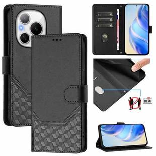 For Honor Power 5G Honeycomb Embossing RFID Leather Phone Case(Black)