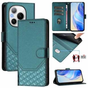 For Honor Power 5G Honeycomb Embossing RFID Leather Phone Case(Peacock Green)