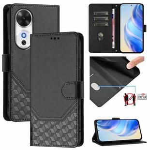 For Honor Play 60 5G Honeycomb Embossing RFID Leather Phone Case(Black)