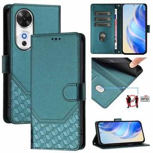 For Honor Play 60 5G Honeycomb Embossing RFID Leather Phone Case(Peacock Green)