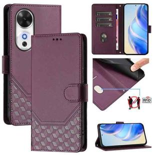 For Honor Play 60 5G Honeycomb Embossing RFID Leather Phone Case(Violet)