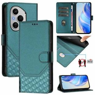 For Honor 400 Pro Global 160.8mm Honeycomb Embossing RFID Leather Phone Case(Peacock Green)
