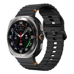 For Samsung Galaxy Watch Ultra 47mm Wavy Grain Stitched Silicone Watch Band(Black)