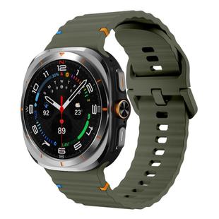 For Samsung Galaxy Watch Ultra 47mm Wavy Grain Stitched Silicone Watch Band(Army Green)