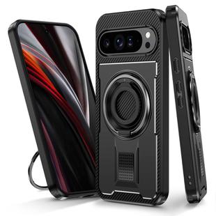 For Google Pixel 9 Pro XL Ring Holder Carbon Fiber PC Hybrid TPU Phone Case(Black)