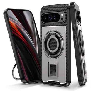 For Google Pixel 9 Pro XL Ring Holder Carbon Fiber PC Hybrid TPU Phone Case(Grey)