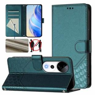 For vivo S19 Pro Honeycomb Embossing RFID Leather Phone Case(Peacock Green)