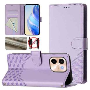 For vivo Y28 4G Honeycomb Embossing RFID Leather Phone Case(Light Purple)