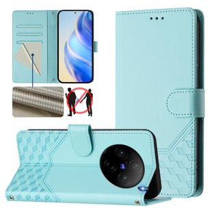 For vivo X100s 5G Honeycomb Embossing RFID Leather Phone Case(Mint Green)