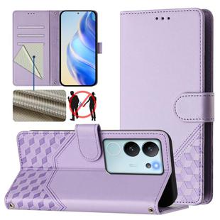 For vivo V29e 5G / Y200 5G Global Honeycomb Embossing RFID Leather Phone Case(Light Purple)