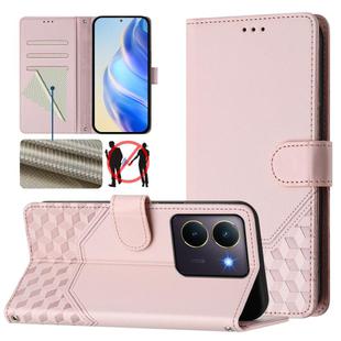 For vivo Y36 5G / 4G / Y27s 4G Global Honeycomb Embossing RFID Leather Phone Case(Pink)