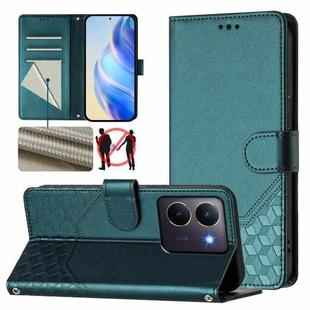 For vivo Y36 5G / 4G / Y27s 4G Global Honeycomb Embossing RFID Leather Phone Case(Peacock Green)