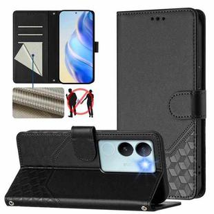 For vivo V29 5G / V29 Pro Global Honeycomb Embossing RFID Leather Phone Case(Black)