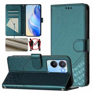 For vivo Y56 5G / Y16 4G / Y02s 4G Global Honeycomb Embossing RFID Leather Phone Case(Peacock Green)