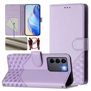 For vivo V27 5G / V27 Pro 5G Global Honeycomb Embossing RFID Leather Phone Case(Light Purple)