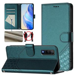 For vivo Y70s Honeycomb Embossing RFID Leather Phone Case(Peacock Green)