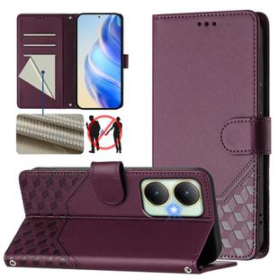 For vivo Y27 4G 2023 Global Honeycomb Embossing RFID Leather Phone Case(Violet)