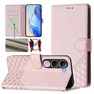 For vivo V40 Lite 5G IDN Honeycomb Embossing RFID Leather Phone Case(Pink)