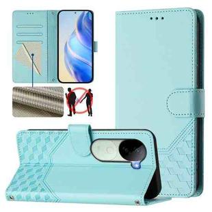 For vivo iQOO Z9s 5G / V40e 5G India Honeycomb Embossing RFID Leather Phone Case(Mint Green)