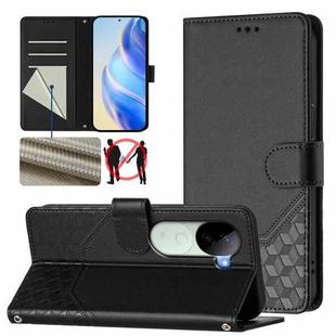 For vivo iQOO Z9s 5G / V40e 5G India Honeycomb Embossing RFID Leather Phone Case(Black)