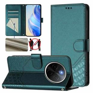 For vivo Y300 Pro Honeycomb Embossing RFID Leather Phone Case(Peacock Green)