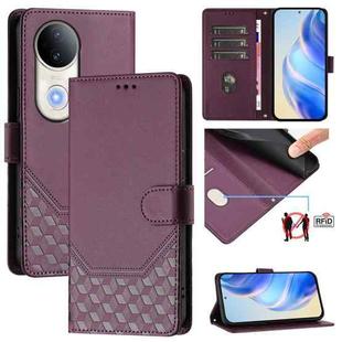 For vivo S20 5G Honeycomb Embossing RFID Leather Phone Case(Violet)
