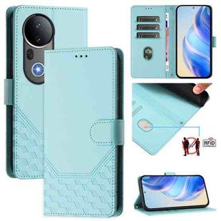 For vivo S20 Pro 5G Honeycomb Embossing RFID Leather Phone Case(Mint Green)