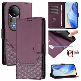 For vivo S20 Pro 5G Honeycomb Embossing RFID Leather Phone Case(Violet)