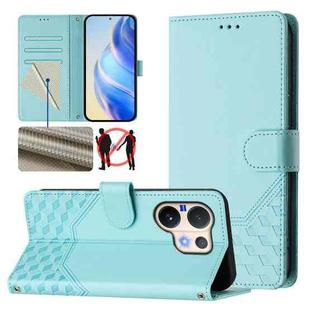 For vivo V60 5G Global Honeycomb Embossing RFID Leather Phone Case(Mint Green)