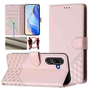 For Samsung Galaxy M56 5G Honeycomb Embossing RFID Leather Phone Case(Pink)