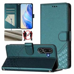 For Samsung Galaxy M56 5G Honeycomb Embossing RFID Leather Phone Case(Peacock Green)