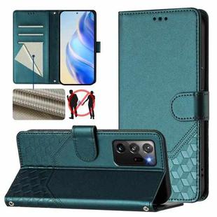 For Samsung Galaxy Note20 Ultra Honeycomb Embossing RFID Leather Phone Case(Peacock Green)