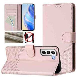 For Samsung Galaxy S21+ 5G Honeycomb Embossing RFID Leather Phone Case(Pink)