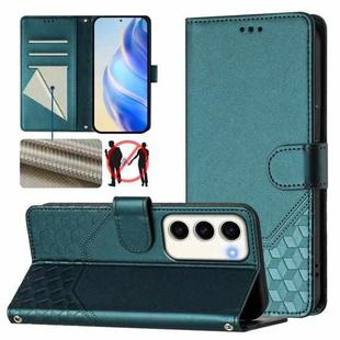 For Samsung Galaxy S23 5G Honeycomb Embossing RFID Leather Phone Case(Peacock Green)