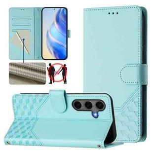 For Samsung Galaxy S25+ 5G Honeycomb Embossing RFID Leather Phone Case(Mint Green)