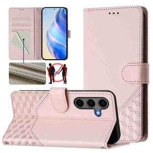 For Samsung Galaxy S25+ 5G Honeycomb Embossing RFID Leather Phone Case(Pink)