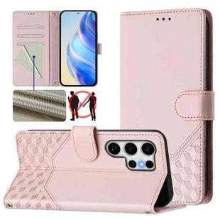 For Samsung Galaxy S25 Ultra 5G Honeycomb Embossing RFID Leather Phone Case(Pink)
